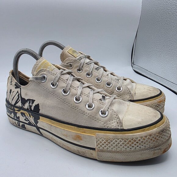 Converse Chuck Taylor All Star Platform Low Hybrid Floral Motif Womens 8 White - Picture 1 of 13